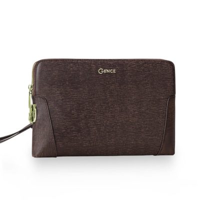 Brown saffiano cowhide hand clutch CK11