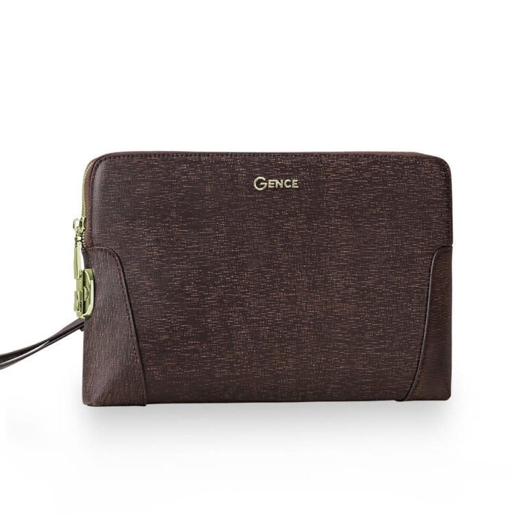 Brown saffiano cowhide hand clutch CK11